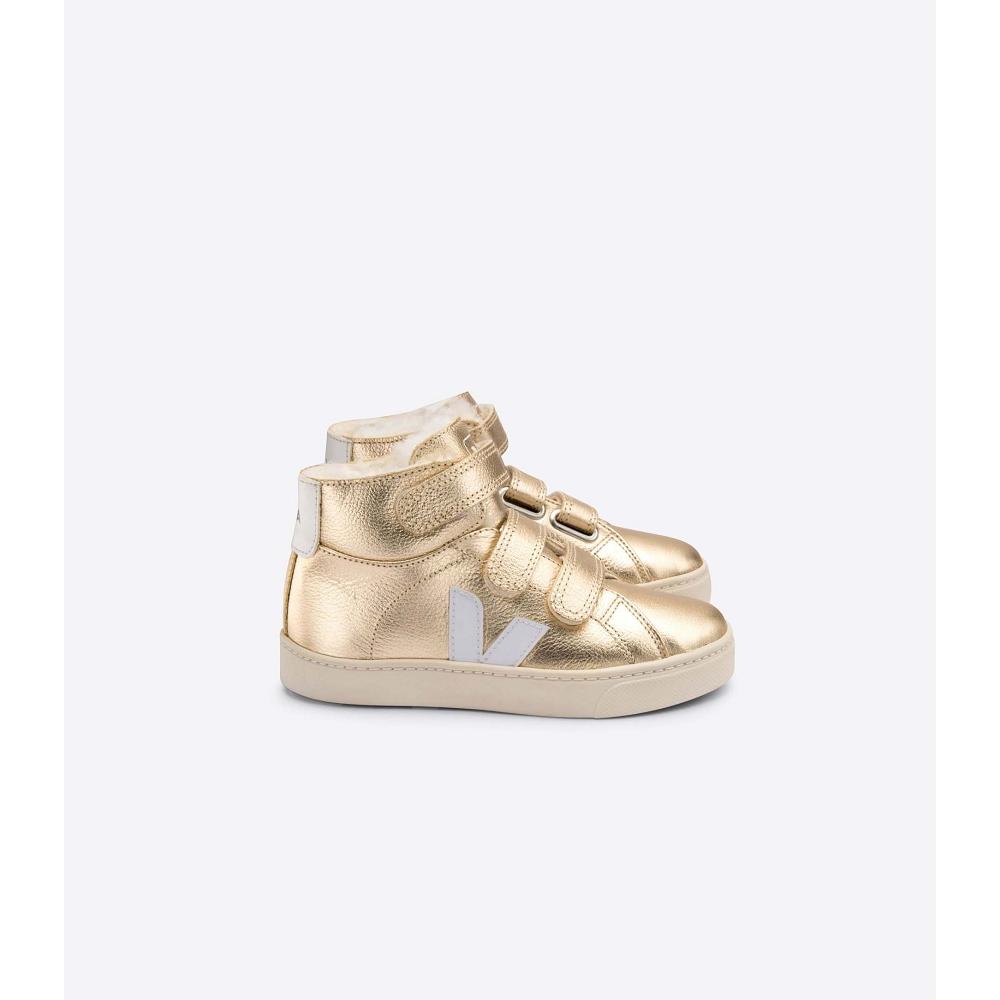 Gold Kids\' Veja ESPLAR MID FURED LEATHER High Tops | AU 698JPQ